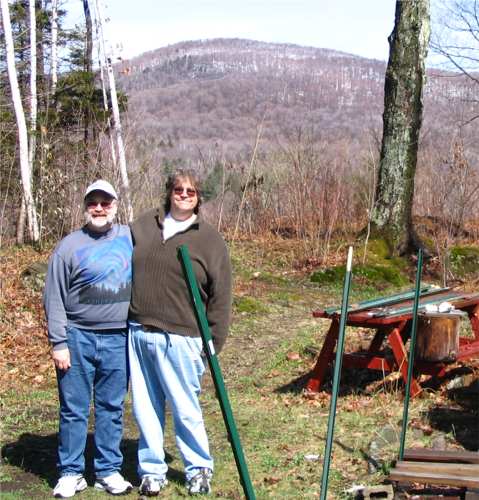 Jerry and Jimmy enjoy a typical April morning in Vermont - it snowed!
